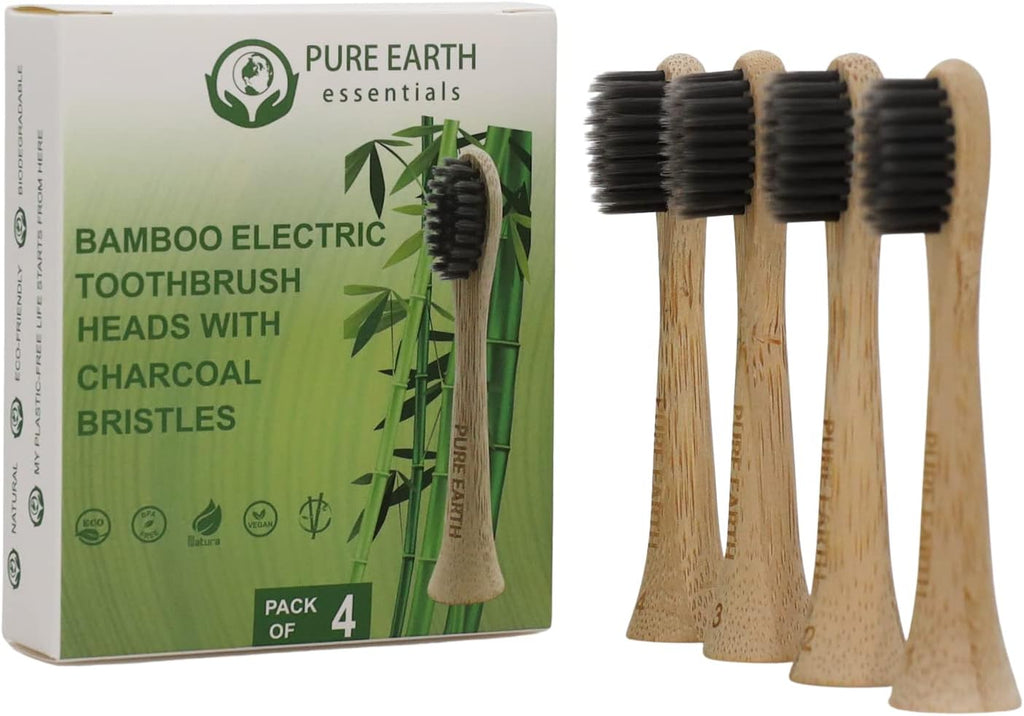Bamboo Electric Toothbrush Replacement Heads - Compatible with Philips Sonicare Toothbrush - Soft Bristle Natural Electric Bamboo Toothbrush Heads Refill - (Pack of 4) by