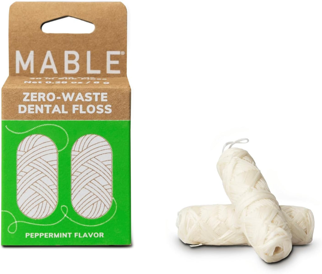 Silk Floss Refills | Zero Waste Dental Floss Natural Peppermint 2-Pack 33 Yards Each | Biodegradable Compostable Ahimsa Silk Waxed Floss Refill