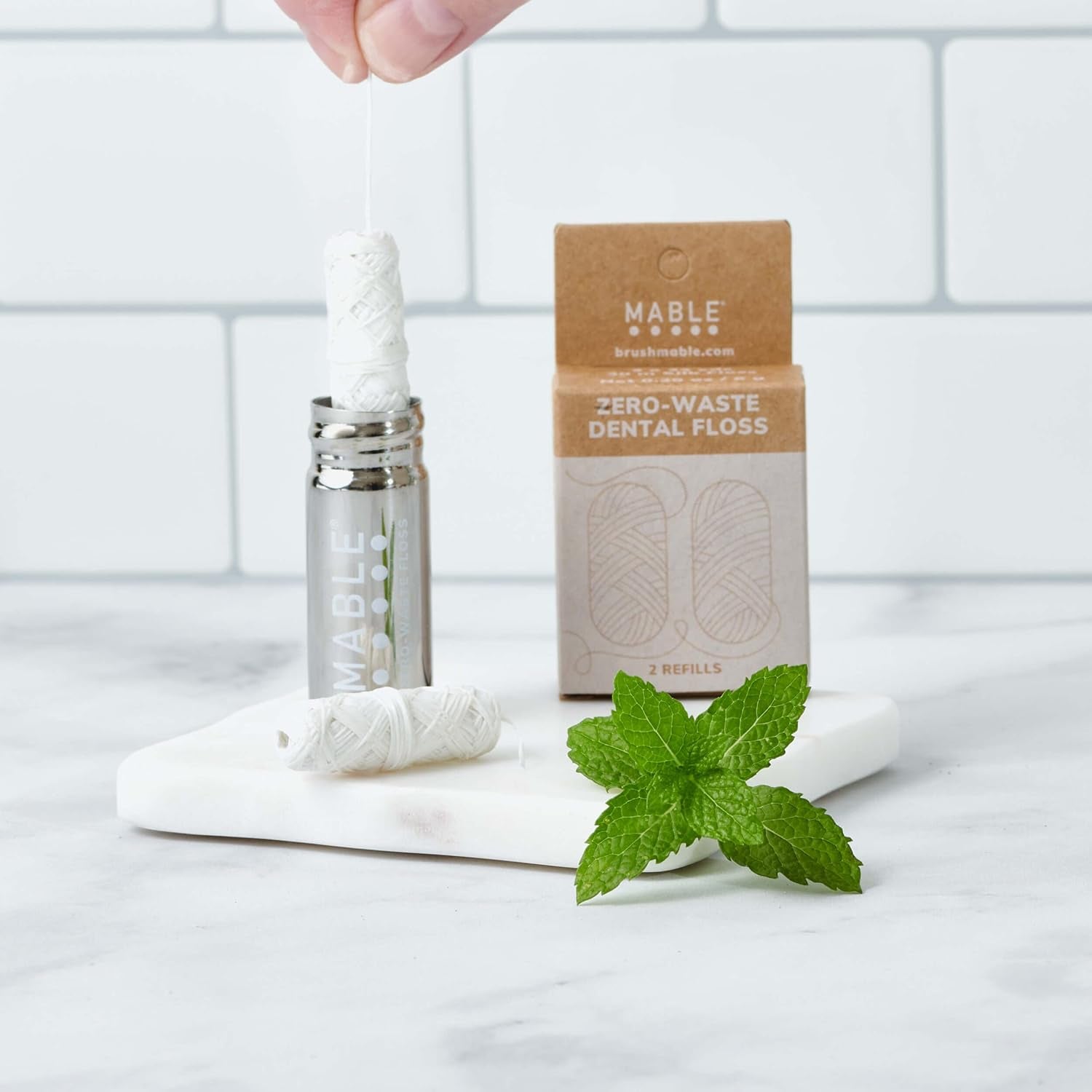 Silk Floss Refills | Zero Waste Dental Floss Natural Peppermint 2-Pack 33 Yards Each | Biodegradable Compostable Ahimsa Silk Waxed Floss Refill