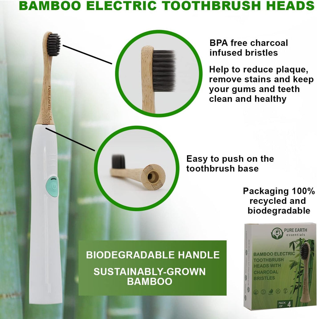 Bamboo Electric Toothbrush Replacement Heads - Compatible with Philips Sonicare Toothbrush - Soft Bristle Natural Electric Bamboo Toothbrush Heads Refill - (Pack of 4) by