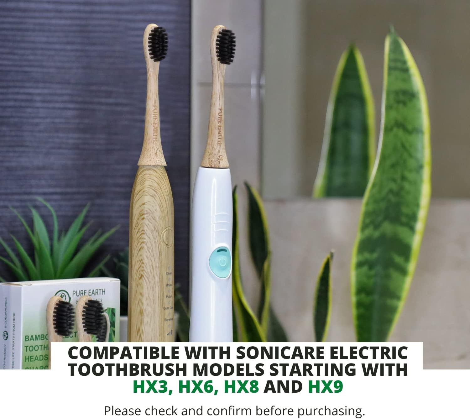 Bamboo Electric Toothbrush Replacement Heads - Compatible with Philips Sonicare Toothbrush - Soft Bristle Natural Electric Bamboo Toothbrush Heads Refill - (Pack of 4) by