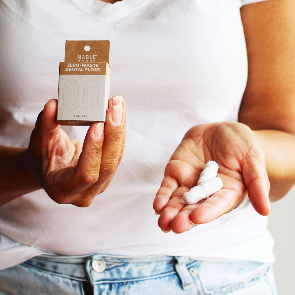 Silk Floss Refills | Zero Waste Dental Floss Natural Peppermint 2-Pack 33 Yards Each | Biodegradable Compostable Ahimsa Silk Waxed Floss Refill