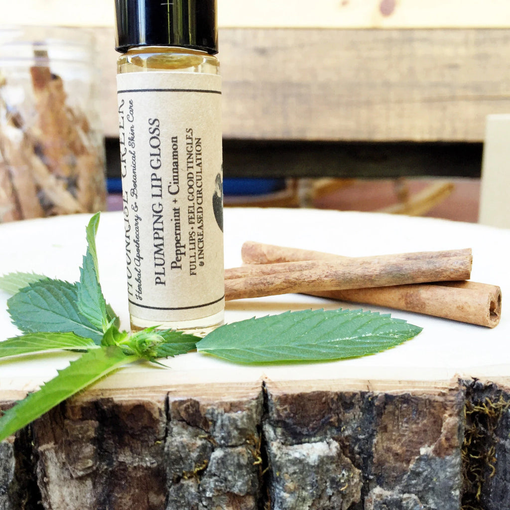 Lip Plumper Lip Gloss • Peppermint + Cinnamon • Full Lips + Feel Good Tingles + Increased Circulation • Vegan + Natural + Cruelty Free